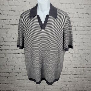 Rag & Bone Grey White Harvey Striped Cotton-Blend Johnny Polo Shirt Large L